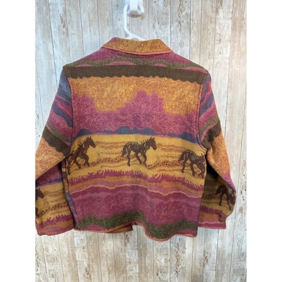 Jane Ashley Horse Tapestry Jacket Womens Southwestern Orange brown Blazer Size M - Picture 5 of 6